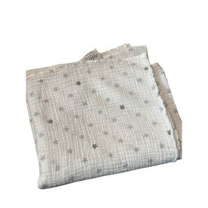 Aden + Anais White Cotton Muslin Baby Swaddle Blanket With Gray Stars